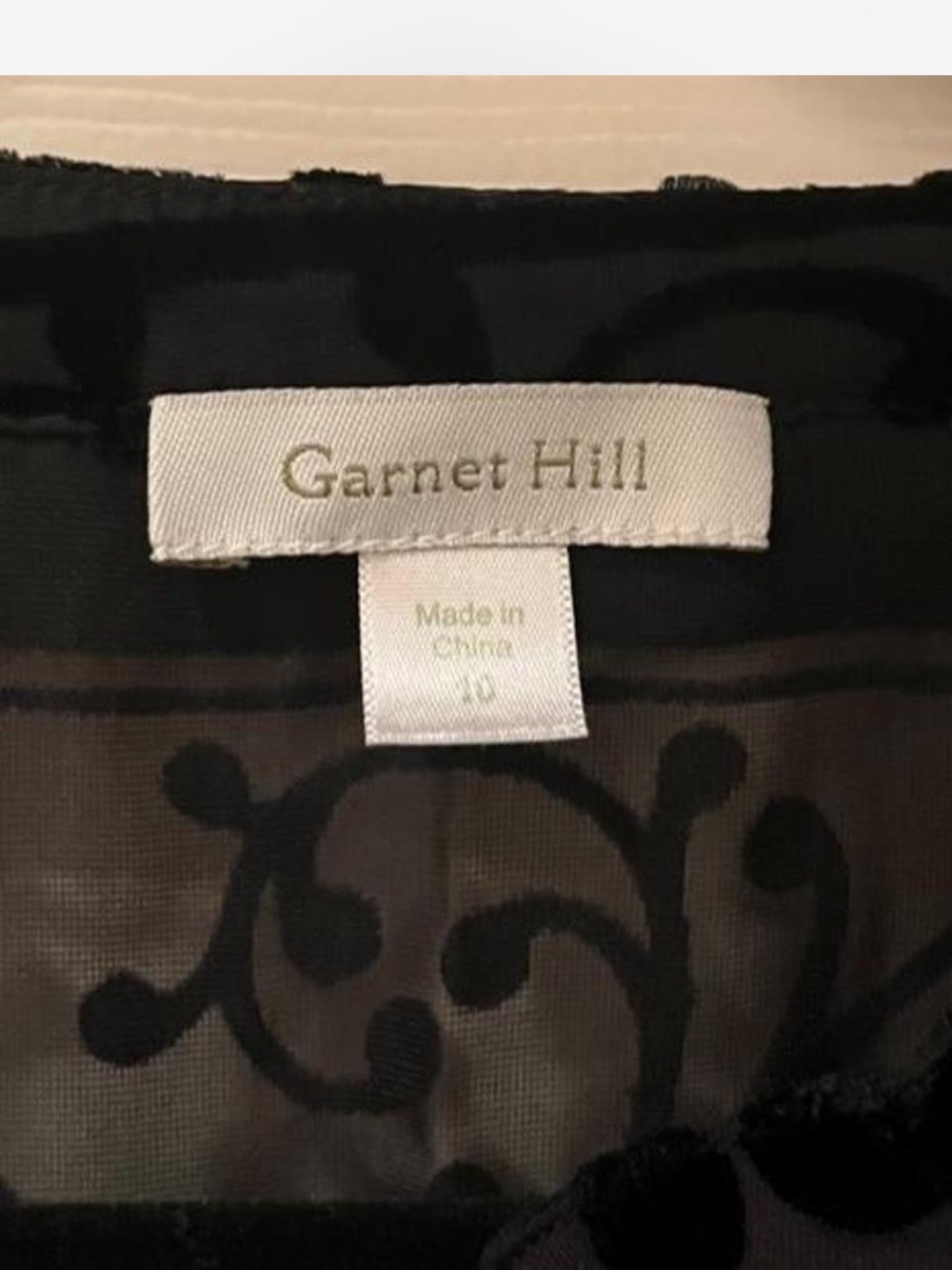Garnet Hill Black Sheer Burnout Velvet Floral Blouse - Picture 2 of 3